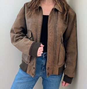 Vintage Leather Aviator Bomber Flight Collared Jacket In Desert Brown